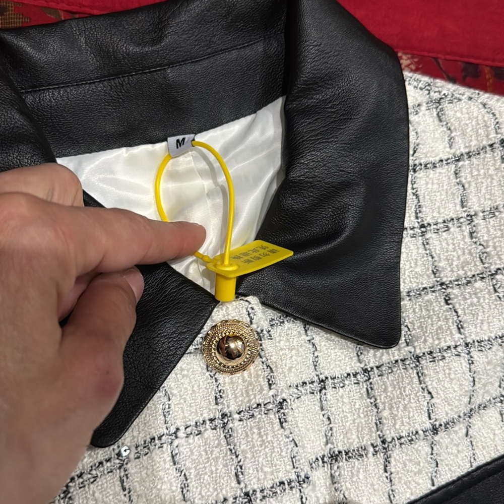 New Tweed Button-Front Mini Dress with Black Pocket Accents - Picture 8 of 9